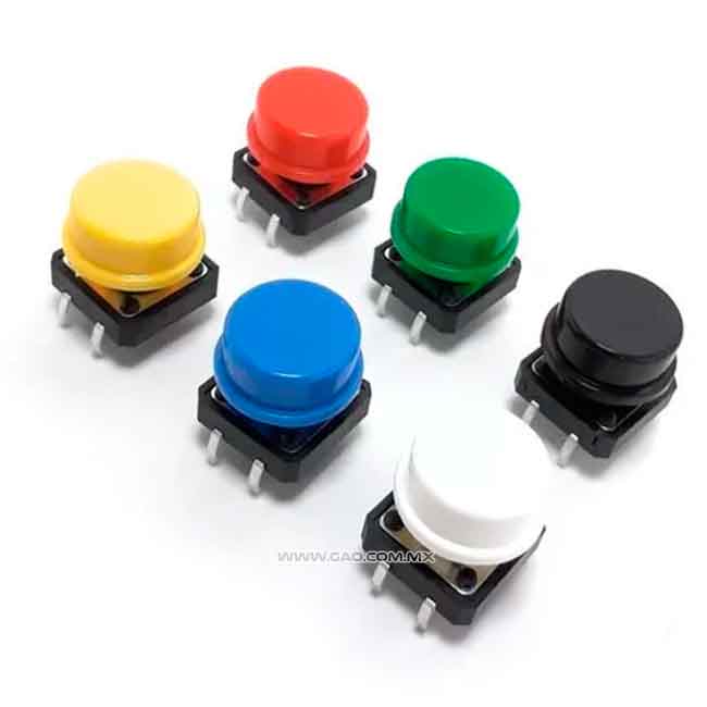 Interruptor push 12mm para PCB con capuchón Varios Colores