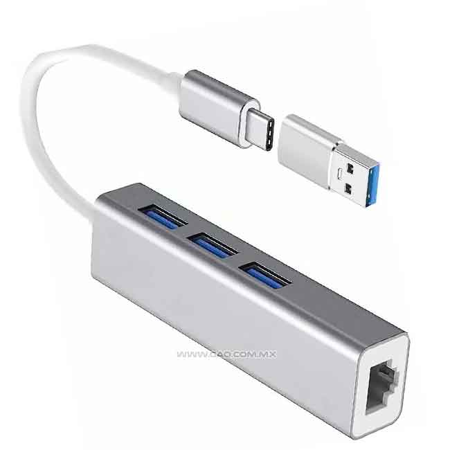 Adaptador USB-C a 3xUSB 3.0 + Ethernet